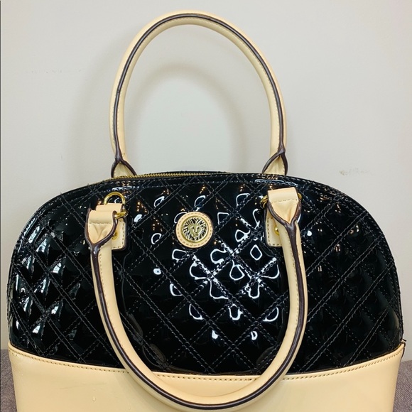 Anne Klein Patent Leather Black and Cream Tote